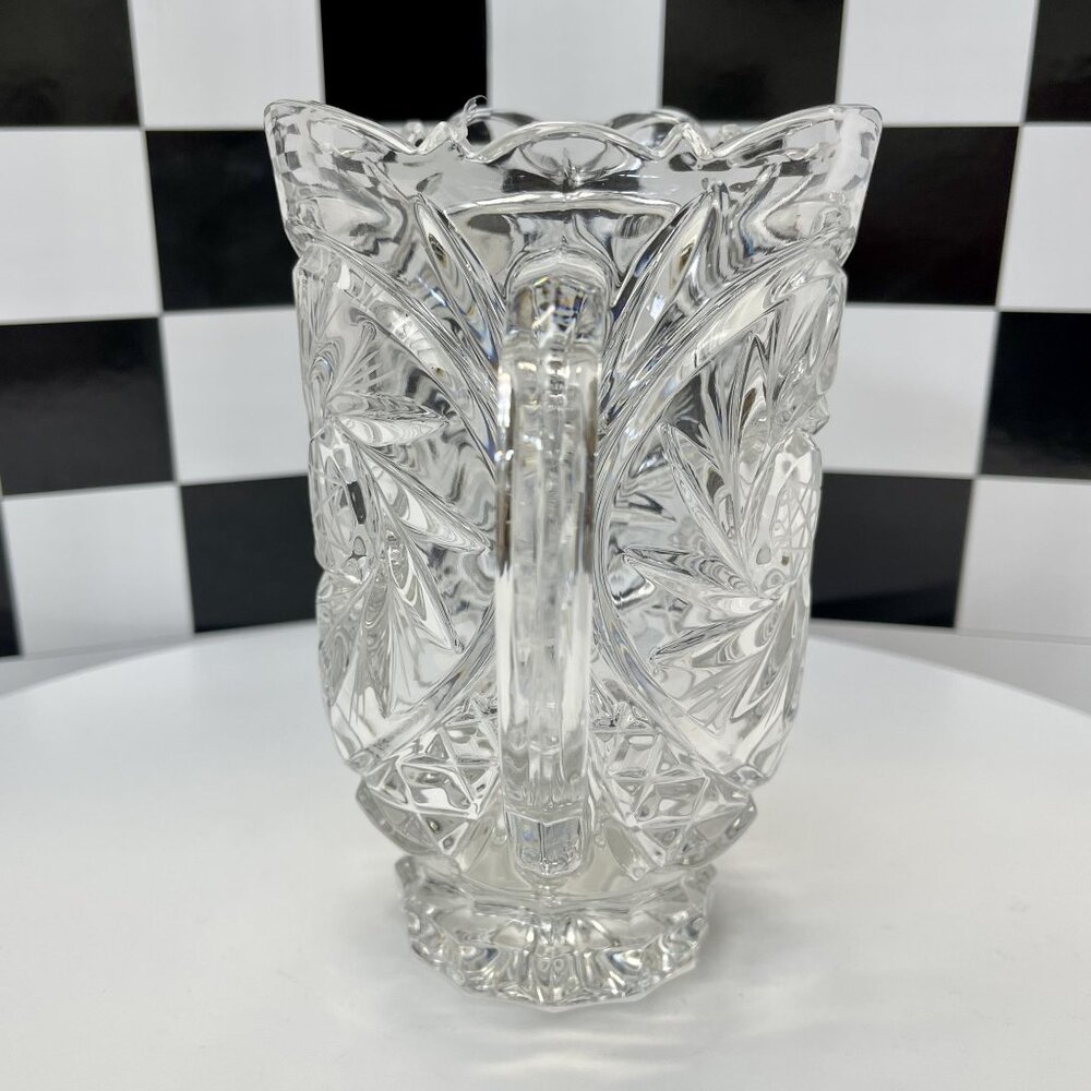 Authentic Bohemia Crystal Pitcher, Vintage Cut Glass with Starburst Leaf Pattern - Picture 7 of 10
